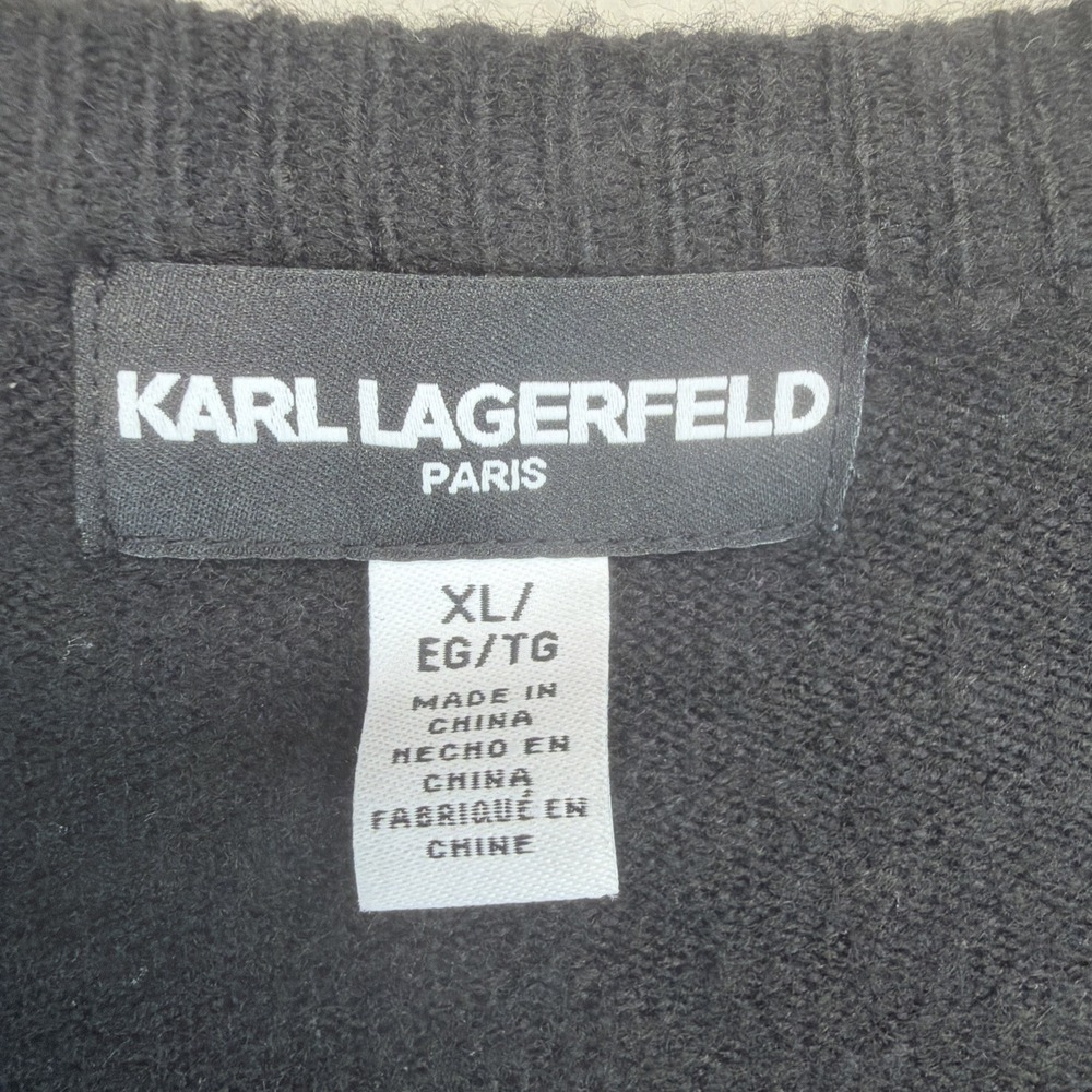 Karl Lagerfeld Paris C'est La Vie Embellished Ruffle Knit Top Black XL NWT - Picture 3 of 9